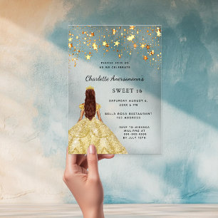 Invitations En Acrylique Sweet 16 étoiles robe or clair