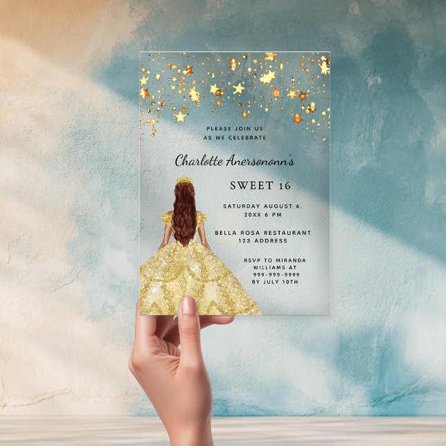 Invitations En Acrylique Sweet 16 étoiles robe or clair (Créateur téléchargé)