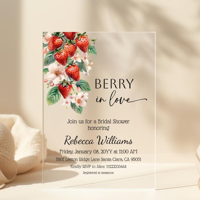 Invitations En Acrylique Sweet Berry in Love Strawberry Bridal Shower (Créateur téléchargé)