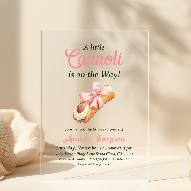 Invitations En Acrylique Sweet Cannoli Pink Bow Girl Italian Baby Shower (Créateur téléchargé)