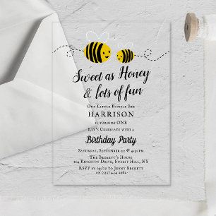 Invitations En Acrylique Sweet Little Honey Bee 1ère fête d'anniversaire
