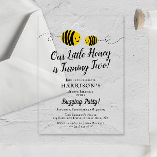 Invitations En Acrylique Sweet Little Honey Bee 2e anniversaire