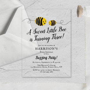 Invitations En Acrylique Sweet Little Honey Bee 3e fête d'anniversaire