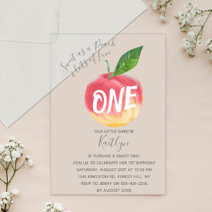 Invitations En Acrylique Sweet Little Peach 1er anniversaire
