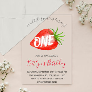 Invitations En Acrylique Sweet Little Strawberry 1er anniversaire
