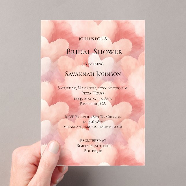 Invitations En Acrylique Sweet On You Pink Peach Hearts Bridal Shower (In situ (ordinateur de poche))
