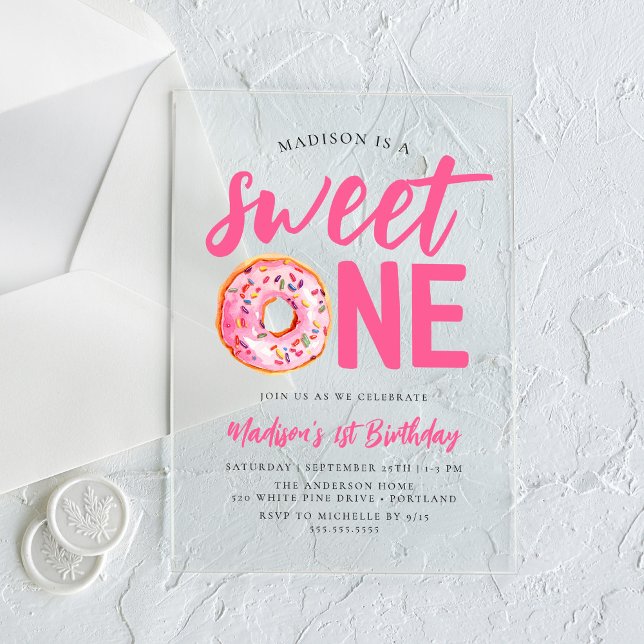 Invitations En Acrylique Sweet One Pink Donut 1er anniversaire (Créateur téléchargé)