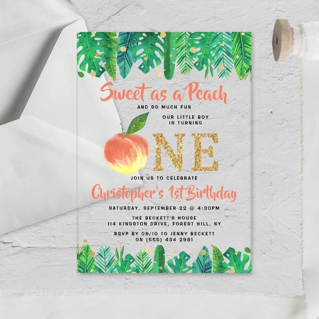 Invitations En Acrylique Sweet Peach Boys 1er anniversaire (Créateur téléchargé)