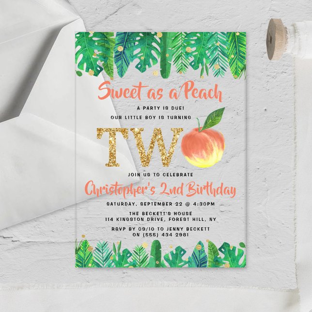 Invitations En Acrylique Sweet Peach Boys 2e anniversaire (Créateur téléchargé)