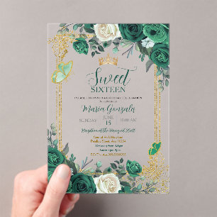 Invitations En Acrylique Sweet sixteen Emerald Green & Gold