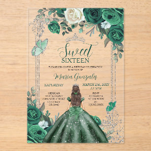 Invitations En Acrylique Sweet sixteen Emerald Green & Silver Anniversaire