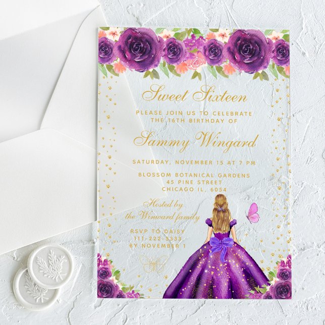 Invitations En Acrylique Sweet sixteen Princess Floral Blonde (Créateur téléchargé)