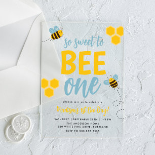 Invitations En Acrylique Sweet to Bee Un 1er Jour d'abeilles Anniversaire