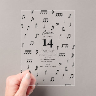 Invitations En Acrylique Symbole Black & White Musical Notes