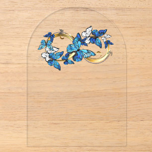 Invitations En Acrylique Symbole infini de papillons Morpho bleus