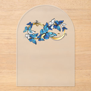Invitations En Acrylique Symbole infini de papillons Morpho bleus