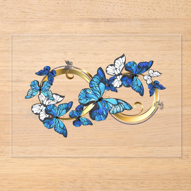 Invitations En Acrylique Symbole infini de papillons Morpho bleus (Recto)