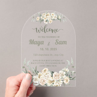 Invitations En Acrylique SYMBOLE Mariage Floral Vert Sage Élégant