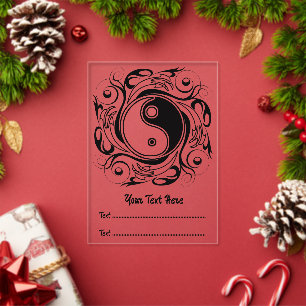 Invitations En Acrylique Symbole Yin & Yang noir et blanc de style tatouage