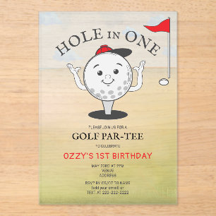 Invitations En Acrylique T-shirt Golf Trous en Un 1er Anniversaire Par-Tee