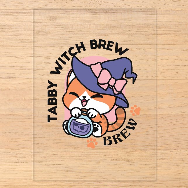 Invitations En Acrylique Tabby Witch Brew – Joli design de chat pour Hallow (Recto)