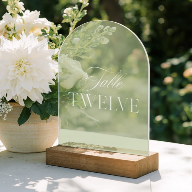 Invitations En Acrylique Table de mariage en acrylique vert numéro douze (Arch Acrylic Green Wedding Table Twelve Number)