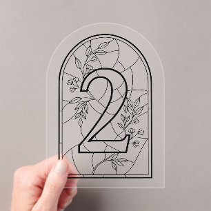 Invitations En Acrylique Table numéro deux de style vitrail