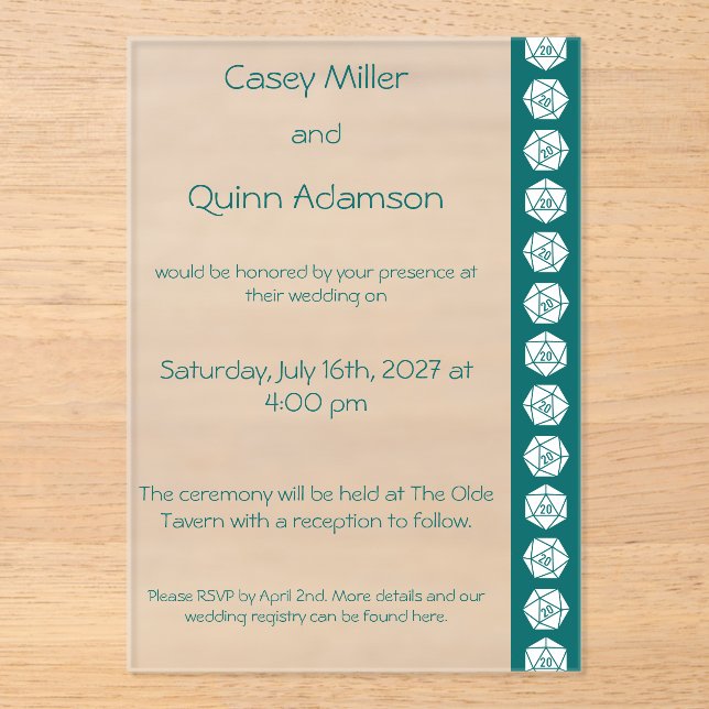 Invitations En Acrylique Tabletop Chic en Acrylique Bleu-vert Mariage  (Recto)