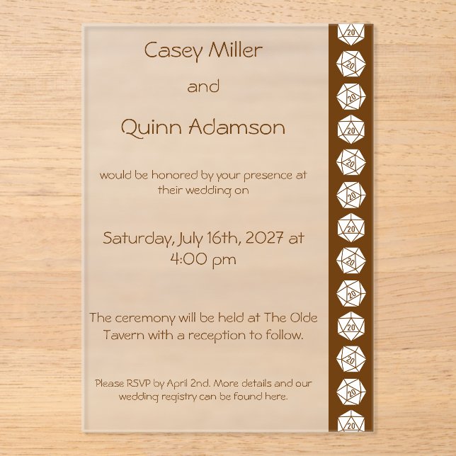 Invitations En Acrylique Tabletop Chic en Acrylique Chocolat Mariage  (Recto)