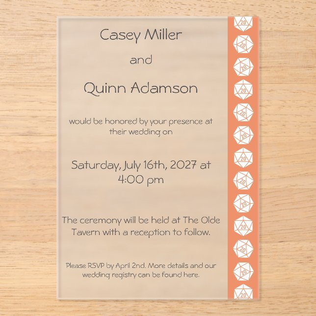 Invitations En Acrylique Tabletop Chic en Acrylique Corail Mariage  (Recto)