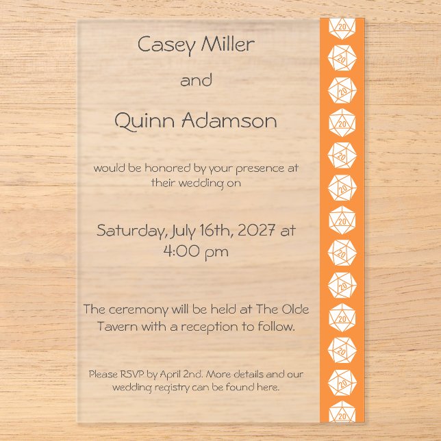 Invitations En Acrylique Tabletop Chic en Acrylique Orange Mariage  (Recto)