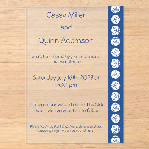 Invitations En Acrylique Tabletop Chic en bleu pour mariage en acrylique