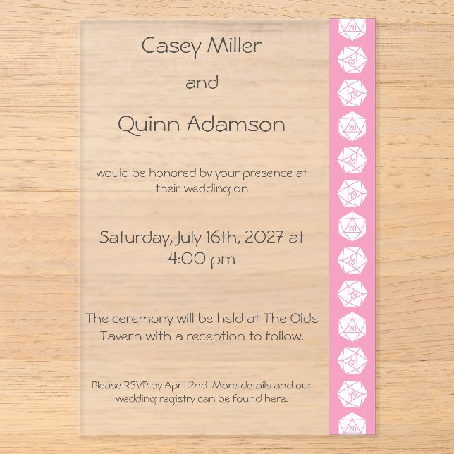 Invitations En Acrylique Tabletop Chic en rose pétale Acrylic Mariage  (Recto)