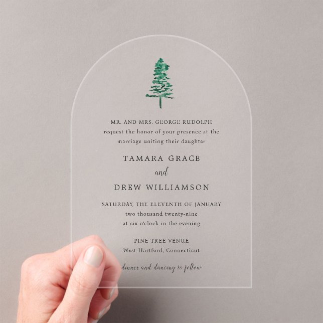 Invitations En Acrylique Tamara Pine Tree Mariage moderne (In situ (ordinateur de poche))