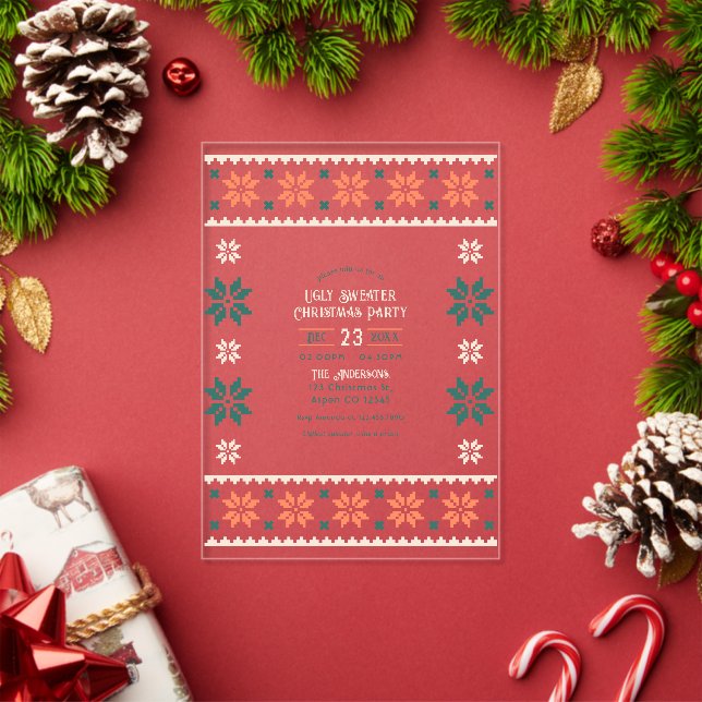 Invitations En Acrylique Tangerine Spruce Sweater hideux Fête de Noël (Insitu (vacances))