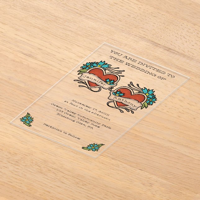Invitations En Acrylique Tatouage Coeurs Tatouage Mariage graphique (Poser)
