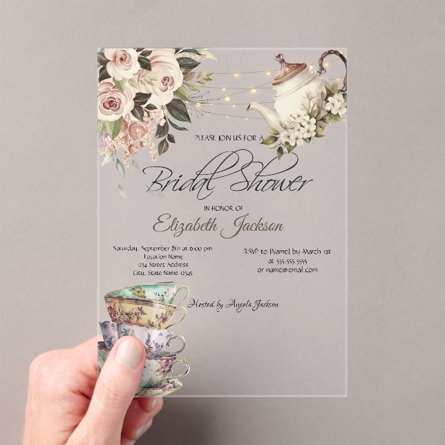 Invitations En Acrylique Tea Set Lumières Fête des mariées Rose (In situ (ordinateur de poche))