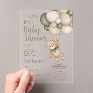 Invitations En Acrylique Teddy Bear Baby shower Garçon Espagnol acrylique I