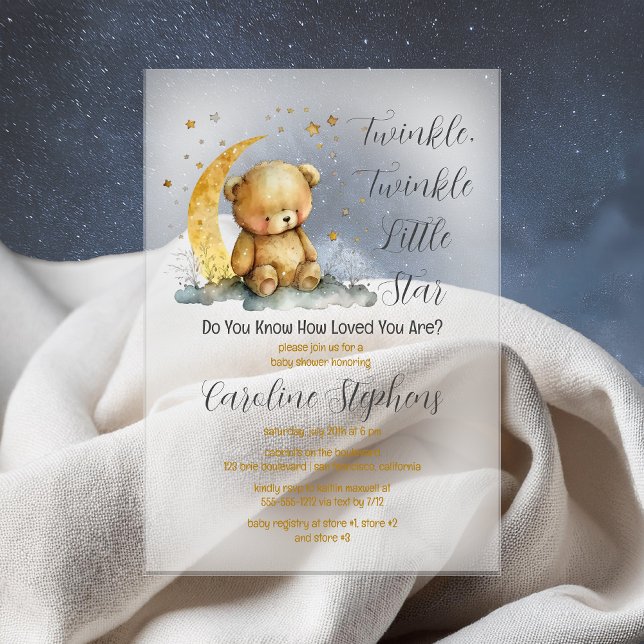 Invitations En Acrylique Teddy Bear Twinkle Twinkle Little Star Baby shower (Teddy Bear "Twinkle, Twinkle Little Star" "Do You Know How Loved You Are" Baby Shower Acrylic Invite)