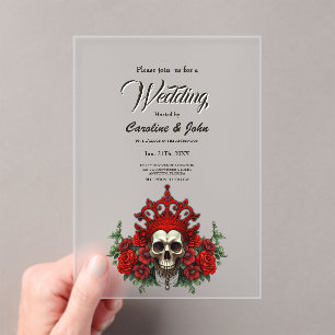 Invitations En Acrylique Ténèbres royales, coeur gothique et crâne