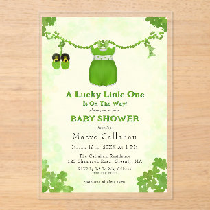 Invitations En Acrylique Tenue de bébé fille Trèfle Petite Chanceuse
