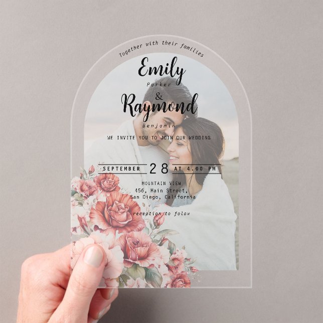 Invitations En Acrylique Terracotta Burgundy Blush Floral Wedding Arch (In situ (ordinateur de poche))