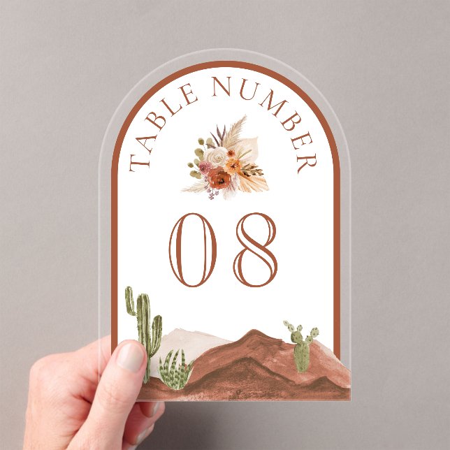 Invitations En Acrylique Terracotta Cactus Wedding Acrylic Table Number (In situ (ordinateur de poche))