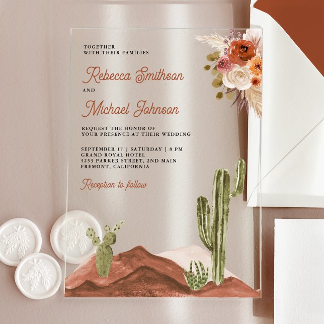 Invitations En Acrylique Terracotta Floral Cactus Wedding (Créateur téléchargé)