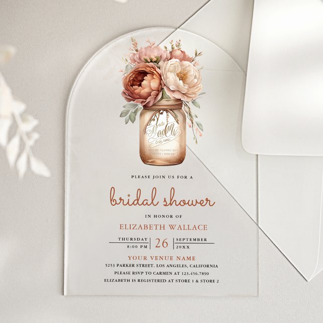 Invitations En Acrylique Terracotta Floral Mason Jar Bridal Shower (Créateur téléchargé)
