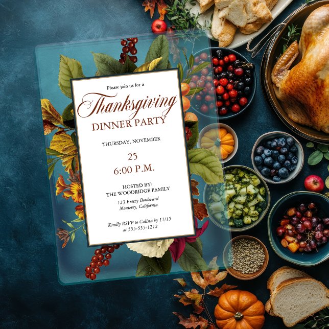 Invitations En Acrylique Terracotta Florale Rustique | Dîner de Thanksgivin (Créateur téléchargé)