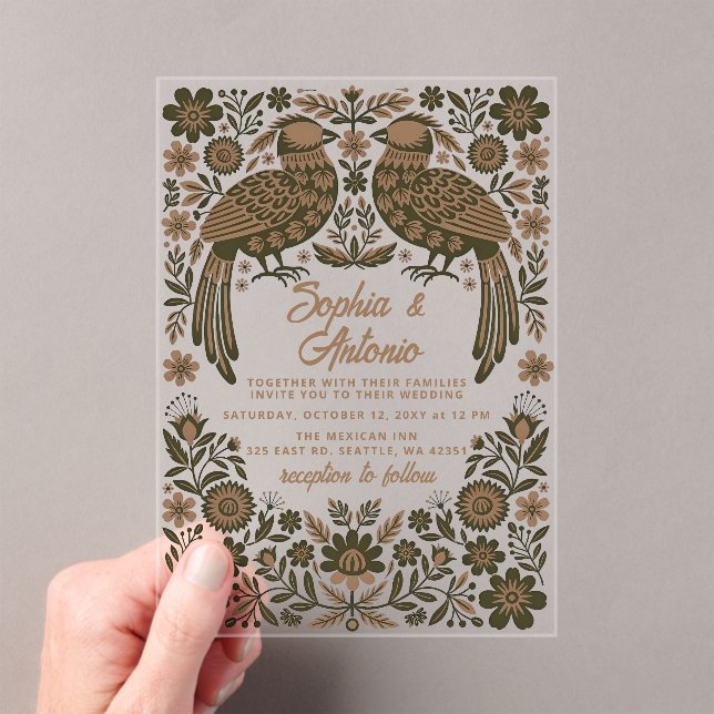 Invitations En Acrylique Terracotta Mexican Birds Otomi Floral Wedding (In situ (ordinateur de poche))