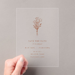 Invitations En Acrylique Terracotta minimaliste Botanique Enregistrer la da