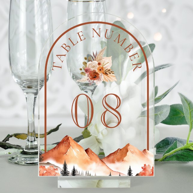 Invitations En Acrylique Terracotta Mountain Wedding Acrylic Table Number (Créateur téléchargé)