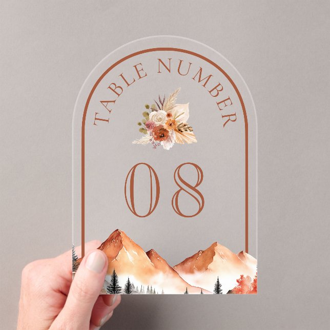 Invitations En Acrylique Terracotta Mountain Wedding Acrylic Table Number (In situ (ordinateur de poche))